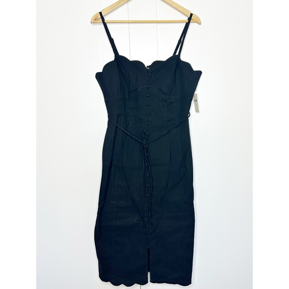 Anthropologie Slim Scalloped Front Slit Corset Midi Dress 14 Black whimsigoth - Picture 8 of 16